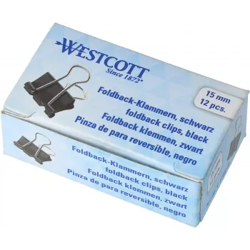 WESTCOTT 12 foldback-clips, 19 mm, zwart/zilver, 12 stuks