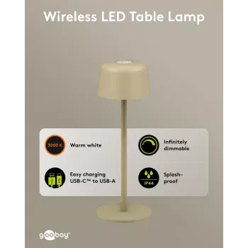GOOBAY draadloze LED tafellamp, maat S, 25 cm, beige