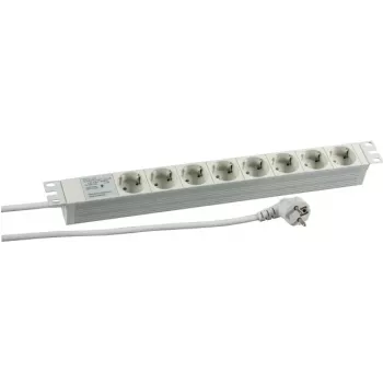 HEINRICH KOPP PROFIversal power distribution unit (PDU) - 19 inch rackmontage, 8x Schuko CEE 7/3 stopcontacten, overspanningsbeveiliging, 2m kabel, 16A, 250V, zilver