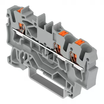 WAGO 2202-1301 - 3-aderige doorvoerklem met drukknop, 2,5 mm², grijs