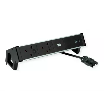 Bachmann Desk 2 Alu tafelcontactdoos - 2x UK Type G stopcontacten - 2m kabel - zwart