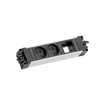 Bachmann 906.0238 STEP ALU Desk stroom- en datamodule, 2x type E-stopcontacten, 2x Keystone-sleuven, 3m kabel, zilver/zwart