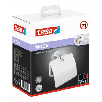 Tesa MOON toiletpapierhouder met deksel, zelfklevend, RVS-look, zilver, 1 stuk