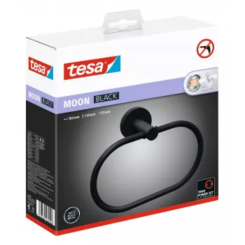 Tesa MOON BLACK handdoekring zelfklevend metaal poedergecoat mat zwart