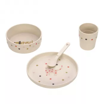 Lassig kinderservies set Little Mateys Spicy Orange, 4-delig (bord, schaal, beker, lepel), 70 % polypropyleen en 30 % cellulose