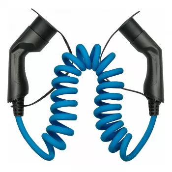 KABELMEISTER Mode 3 EV-verlengkabel, Type 2 stekker naar koppeling, 3-fasig, 32A, 22kW, spiraalkabel, 5m, zwart