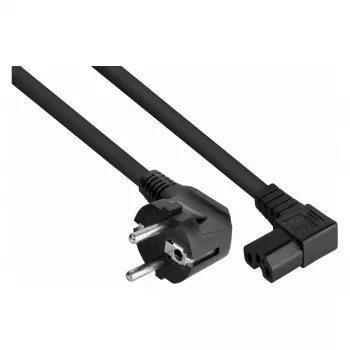 Kabelmeister stroomkabel Schuko-stekker type E+F (90° haaks) naar IEC C15-koppeling (recht), 1,8 m, zwart