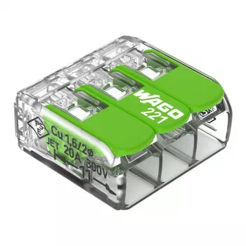 WAGO 221-423 3-aderige compacte verbinder, 4 mm², transparant