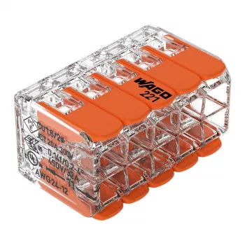 WAGO 221-420 compacte lasverbinder met hendels, 10-aderig, 0,2-4 mm², transparante behuizing, oranje hendel, 10-pack
