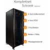 IT-BUDGET 19 inch netwerkkast SRK - compleetset - 42HE - breedte 800 mm, diepte 800 mm - glazen/stalen deur - 4 actieve ventilatoren - PDU - inschuifbare planken - voorgemonteerd - zwart (99ITB19SRK4288GSM)
