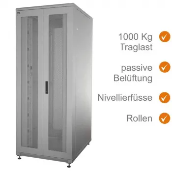 IT-BUDGET 19 inch netwerkkast SRK - 38HE - breedte 800 mm x diepte 800 mm - geperforeerde dubbele deuren voor en achter - kabelgoten - flatpack - lichtgrijs (90ITB19SRK3888DTGN)
