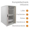 IT-BUDGET 19 inch netwerkkast SRK compleetset 27U 800x800 mm glas-/geperforeerde stalen deur 4 actieve ventilatoren PDU legplanken gemonteerd lichtgrijs (99ITB19SRK2788GGM)