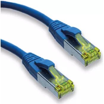 IT-BUDGET Full Copper Premium patchkabel - Super Flex TPE - Cat.6A - met Cat.7 ruwe kabel - 600 MHz - halogeenvrij - PoE+ - 10 Gbit - blauw - 0,15 m