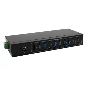Exsys USB 3.2 Gen 1 10-poorts metalen hub met DIN-railkit, VIA VL811+ chipset, 5 Gbps, 5V/4A voeding, 1,8m kabel