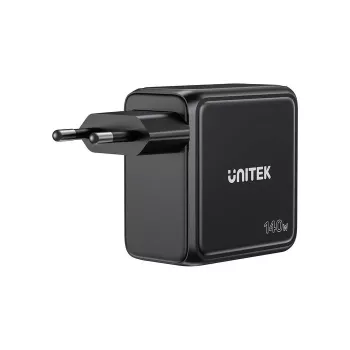 UNITEK GaN-oplader met display 140W 3xUSB-C 1xUSB-A PD3.0 QC4.0 zwart