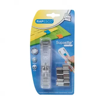 Rapesco Supaclip 40 dispenser - transparant - 40 vellen - roestvrijstalen clips - 8 clips inbegrepen