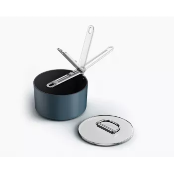 Joseph Joseph Space 19 cm steelpan met deksel en opvouwbaar handvat, aluminium, keramische antiaanbaklaag, middernachtblauw (45038)