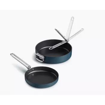 Joseph Joseph Space Fold Handle keramische antiaanbak 2-delige blauwe koekenpan-set