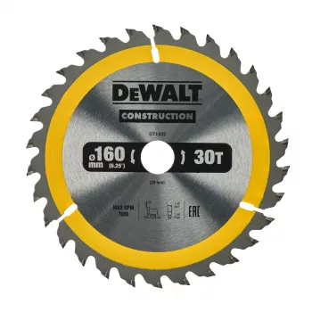 DEWALT TCT cirkelzaagblad 160x20mm 30T +10° spaanghoek 16mm ring