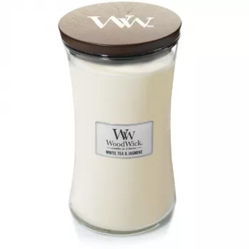 WoodWick White Tea & Jasmine geurkaars in glas, medium, 275g