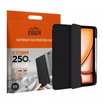 Eiger Folio Case zwart Magnetic Stand versterkt met stylushouder voor Apple iPad Air 13 (2024-2025)/Pro 12.9 (2018-2023)