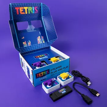 FIZZ CREATIONS Tetris Duel retro arcade console voor twee spelers met 2 bedrade gamepads plug & play