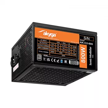 Akyga AK-C2-800 Classic 800 W ATX-voeding, semi-modulair, actieve PFC, 120-mm ventilator