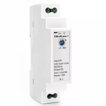 Qoltec DIN-rail voeding 15W 24V 0.625A grijs