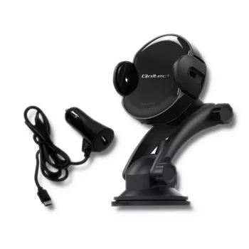 Qoltec PRO draadloze autolader met IR-houder 15W QC 3.0 USB Type-C zwart