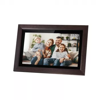 Kruger & Matz FRAMEO Wi-Fi 15,6 inch digitale fotolijst met houten frame, Full-HD-IPS-touchscreen, 16 GB, zwart