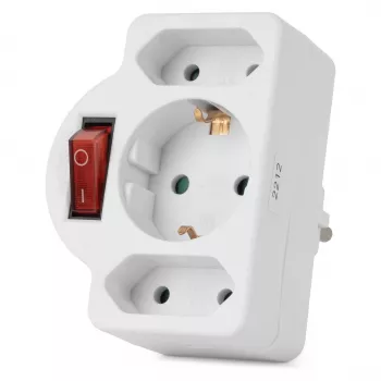 ENTAC Wandcontactdoos-adapter 2x Euro 1x Schuko met schakelaar Wit