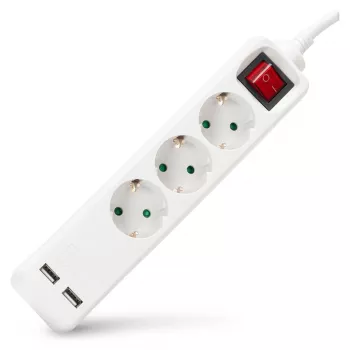 ENTAC Stekkerdoos 3-voudig met USB 1,5m Schakelaar Wit