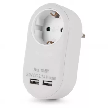 ENTAC Stekkerdoos-adapter met 2x USB-A Wit