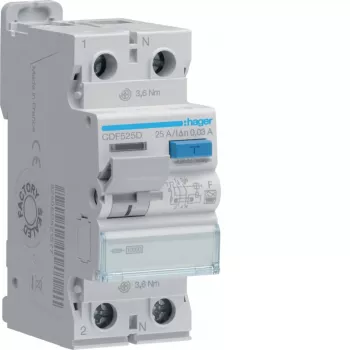 HAGER CDF525D aardlekschakelaar 2P 10kA 25A 30mA type F