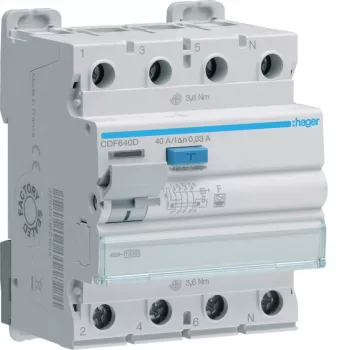 Hager CDF640D aardlekschakelaar 4-polig 10kA 40A 30mA type F