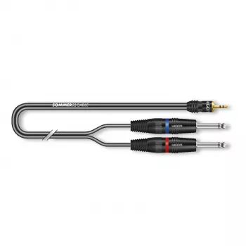 Sommer Cable SC-Onyx 2025 MKII stereo-splitkabel, 2 x 1 x 0,25 mm², 3,5-mm-stereo-miniklinkstekker naar 2x 6,3-mm-monoklinkstekker, HICON, zwart, 2,5 m (ON1W-0250-SW)