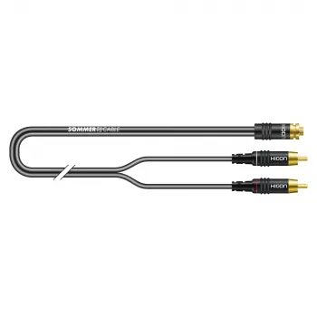 Sommer Cable SC-Onyx 2008 audio-adapterkabel, 2 x 1 x 0,08 mm², 2x cinchstekker naar 3,5-mm stereo-miniklinkbus, HICON, zwart, 2,5 m (O84W-0250-SW)