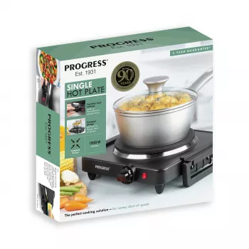 Progress EK4353PFVDE eenpitskookplaat 1500W gietijzeren plaat RVS behuizing zwart en zilver