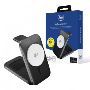 3MK MagRocket 3-in-1 15W MagSafe-compatibel draadloos oplaadstation voor iPhone, Apple Watch, AirPods - zwart