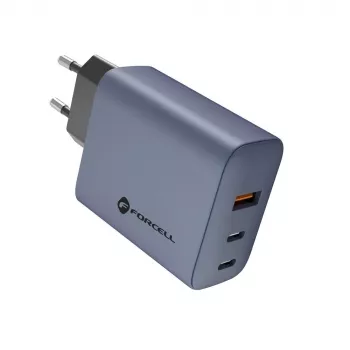 FORCELL F-ENERGY GaN VT-42B wandoplader 2x USB-C + USB-A PD QC4.0 4A 65W grijs