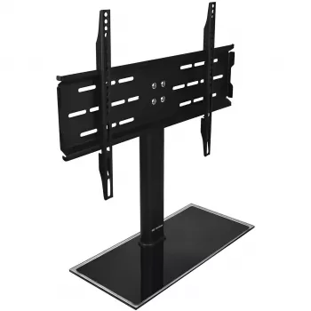 MOZOS TS1 universele tv-standvoet voor 32 inch-65 inch televisies, gehard glazen basis, stalen zuil, zwart, in hoogte verstelbaar, VESA tot 600x400, max. 40 kg