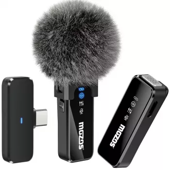 MOZOS MX2-DUAL draadloze lavalier-microfoonset voor smartphones, 2 microfoons, 2,4 GHz, USB-C