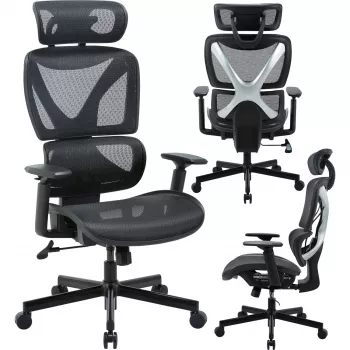 MOZOS ERGO-R Ergonomische bureaustoel met mesh-rugleuning, verstelbare lendensteun, 120 kg draagvermogen, zwart