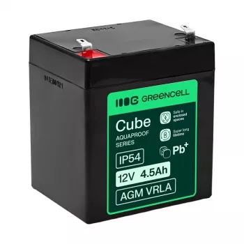 Greencell AGM VRLA 12V 4,5Ah onderhoudsvrije batterij voor kassa's, speelgoed, camera's (90x70x106mm)