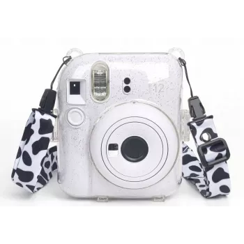 LOVEINSTANT hoesje voor Fujifilm Instax Mini 12 - koeienhuid glitzer met stickers en fototas