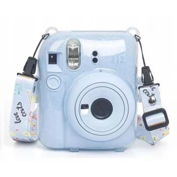LOVEINSTANT beschermhoes voor Fujifilm Instax Mini 12 - Escape From Earth, blauw glitzer met stickers en fototas