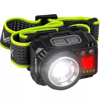 VAYOX VA0098 accu-hoofdlamp, 500 lm, zoom, bewegingssensor, hybride werking (1200 mAh / AAA)