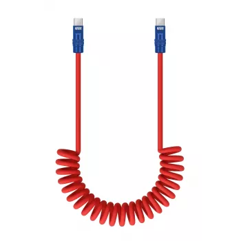 Newell USB-C naar USB-C kabel 100W 1,5m siliconen spiraalkabel rood-marineblauw
