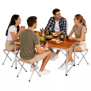 LEAN campingmeubelset - opvouwbare tafel en 4 krukjes in houten koffer