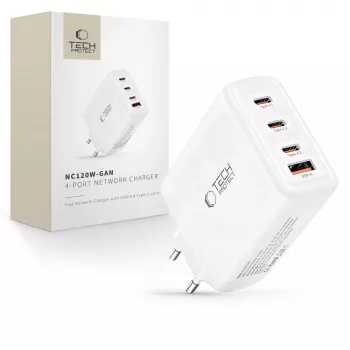 TECH-PROTECT NC120W-GAN 4-poorts netwerkoplader PD 120W / QC3.0 wit
